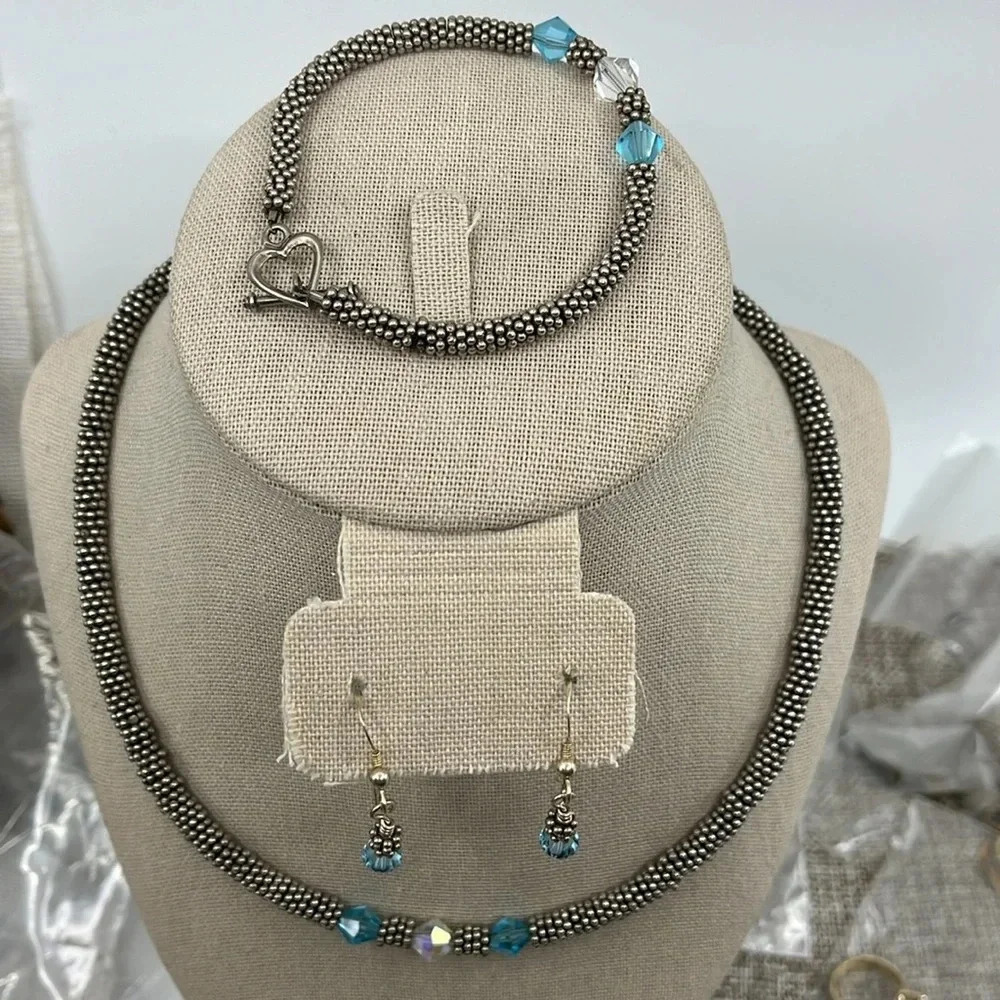 Vintage Sterling 925 Southwestern Jewelry Set - Necklace Bracelet Earrings - Picture 7 of 14